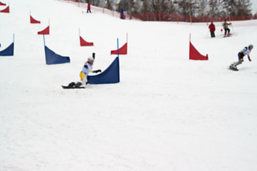 Image showing Blurred background of snowboarding giant slalom competitions