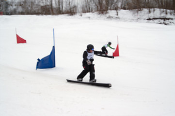 Image showing Blurred view of snowboard giant parallel slalom competitions