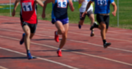 Image showing Blurred view of man athletic running competition