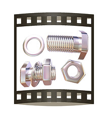 Image showing Screws and nuts set. 3d illustration. The film strip.