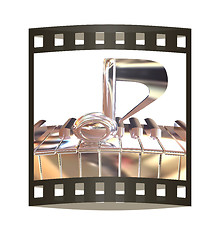 Image showing Chrome note on a piano. 3D illustration. The film strip.