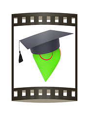 Image showing Geo pin with graduation hat on white. School sign, geolocation a