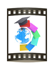 Image showing Earth of education with books around and graduation hat. Global 