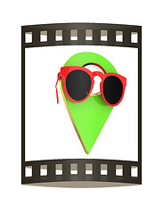 Image showing Glamour map pointer in sunglasses. 3d illustration. The film str