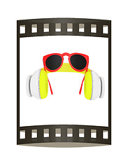 Image showing Sunglasses and headphone for your face. 3d illustration. The fil