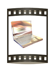 Image showing Chrome, metallic laptop isolated on white background. 3d illustr