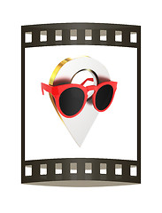 Image showing Glamour map pointer in sunglasses. 3d illustration. The film str