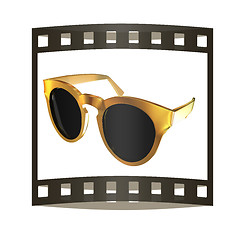 Image showing Cool gold sunglasses. 3d illustration. The film strip.