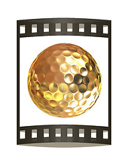 Image showing 3d rendering of a golfball in gold. The film strip.