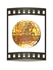 Image showing 3d rendering of a golfball in gold. The film strip.