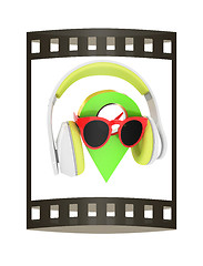 Image showing Glamour map pointer in sunglasses and headphones. 3d illustratio