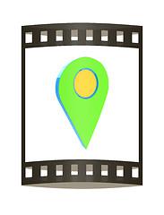 Image showing Realistic 3d pointer of map. 3d illustration. The film strip.