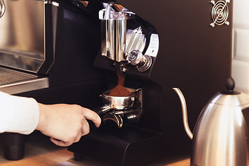 Image showing Barista, cafe, making coffee, preparation and service concept