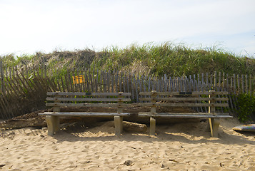 Image showing The Bench on Ditch Plains beach Montauk New York with erosion co