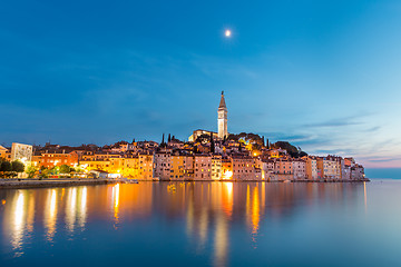 Image showing Colorful sunset of Rovinj town, Croatian fishing port on the west coast of the Istrian peninsula.