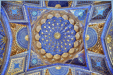 Image showing SAMARKAND, UZBEKISTAN - MAY 04, 2014: Ceiling of Aksaray mausoleum