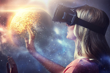 Image showing woman in virtual reality headset or 3d glasses