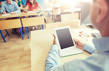 Image showing students and teacher with tablet pc at school