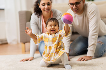 Image showing happy family and baby daugter playing at home