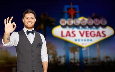 Image showing young man in suit showing ok sign at las vegas