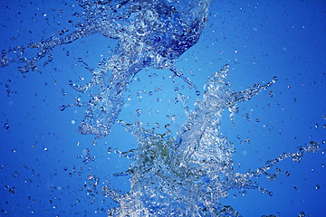 Image showing Water splash on blue background close up shoot