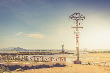 Image showing High voltage pole in the sea