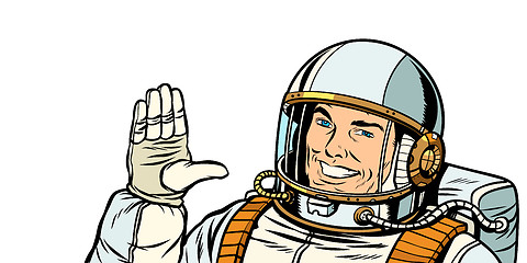 Image showing male astronaut voting hand up