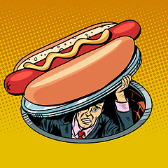 Image showing hot dog. man under fast food