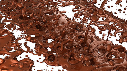 Image showing Chocolate or cocoa coffee splashes and droplets