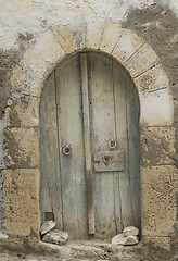 Image showing Very old wooden arc door in arabian style