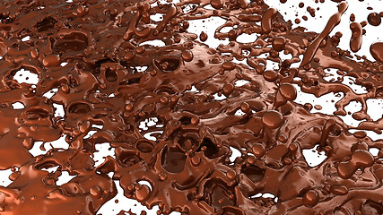 Image showing Melting chocolate or cocoa coffee splashes and droplets