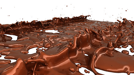 Image showing Melting chocolate or cocoa coffee splashes and droplets