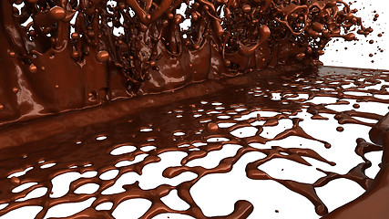 Image showing Melted chocolate or cocoa coffee splashes and droplets