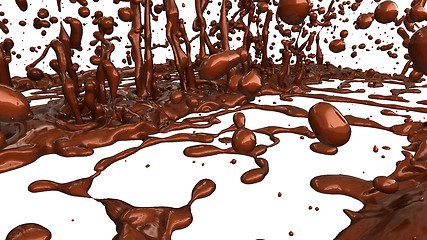 Image showing Melted chocolate or cocoa coffee splashes and droplets