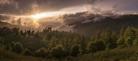 Image showing Terraces, rice fields and villages in Himalayas, Nepal