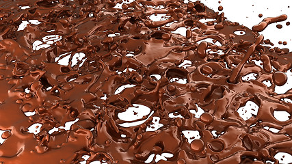 Image showing Chocolate or cocoa coffee splashes and droplets