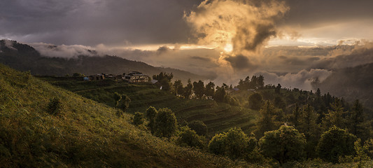 Image showing Terraces, rice fields and villages in Himalayas, Nepal