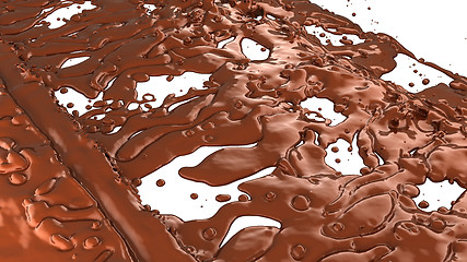 Image showing Melted chocolate or cocoa coffee splashes and droplets