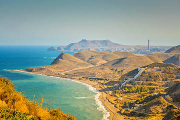 Image showing Mountains and blue sea, beautiful view. Almeria, Andalusia