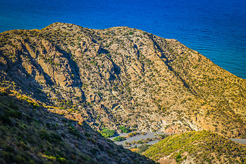 Image showing Mountain and blue sea, beautiful view. Almeria, Andalusia
