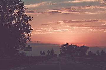 Image showing Sunset with silhouette of trees