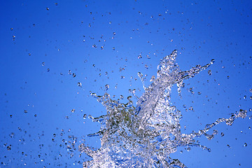 Image showing Water splash on blue background close up shoot