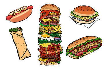 Image showing collection set fast food kebab Burger hot dog Shawarma Doner