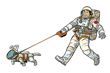 Image showing astronauts man and dog isolated on white background