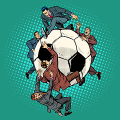 Image showing Competition of politicians for football. soccer ball