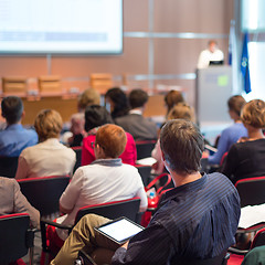 Image showing Speaker giving presentation on business conference.