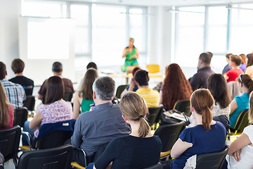 Image showing Speaker giving presentation on business conference.