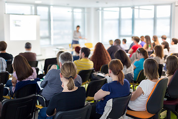 Image showing Speaker giving presentation on business conference.