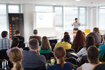 Image showing Speaker giving presentation on business conference.