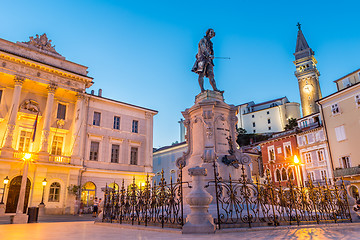 Image showing Tartini Square in old tourist costal Mediterranean town of Piran, Slovenia.